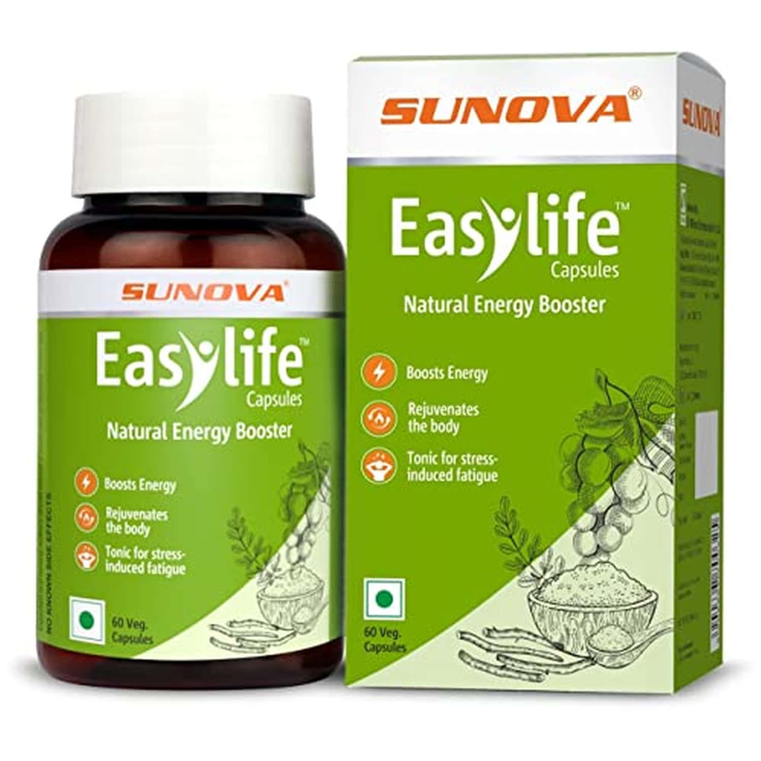 Buy SUNOVA EASYLIFE MORINGA SPIRULINA ASHWAGANDHAGRAPE SEED GOKSHURA (60 CAPSULES) X PACK OF 3