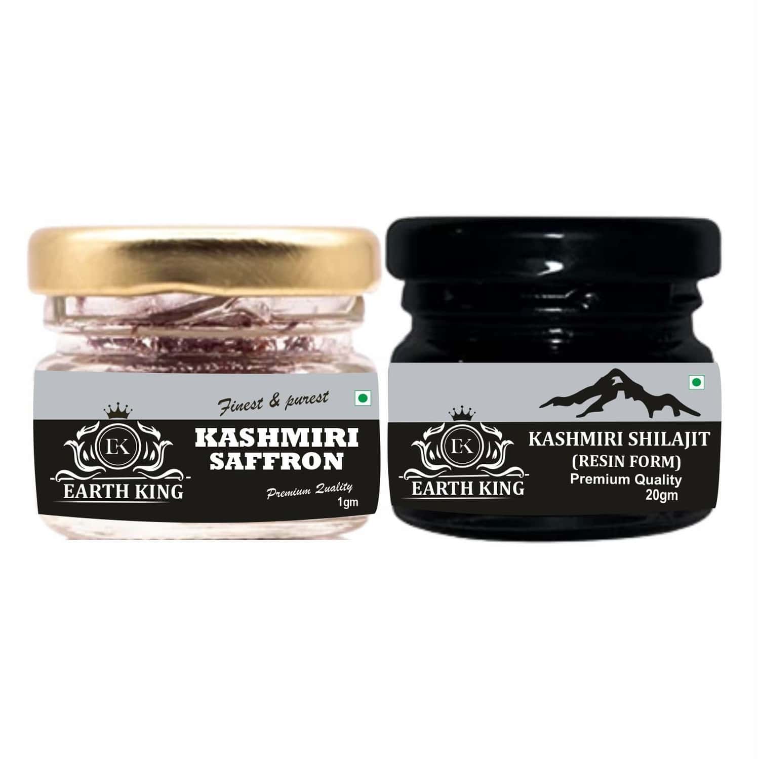 Earth King Kashmiri Shilajit/shilajeet Resin | 20g & Pure A++ Grade Kashmiri Saffron - 1gm | Combo