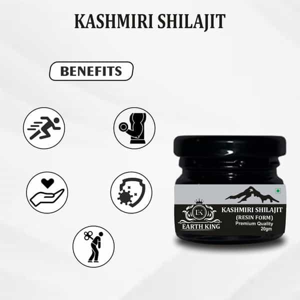 Earth King Kashmiri Shilajit/Shilajeet Resin | 20G & Pure A++ Grade Kashmiri Saffron - 1Gm | Combo