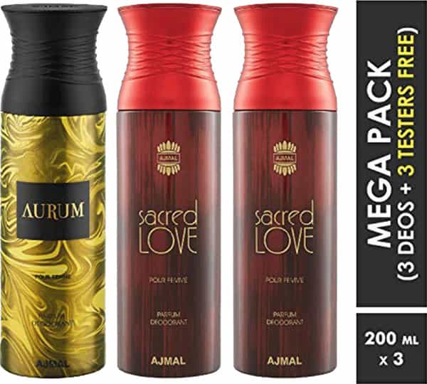 Ajmal Aurum & Sacred Love & Sacred Love Deodorant Spray - For Women (200 Ml Pack Of 3)