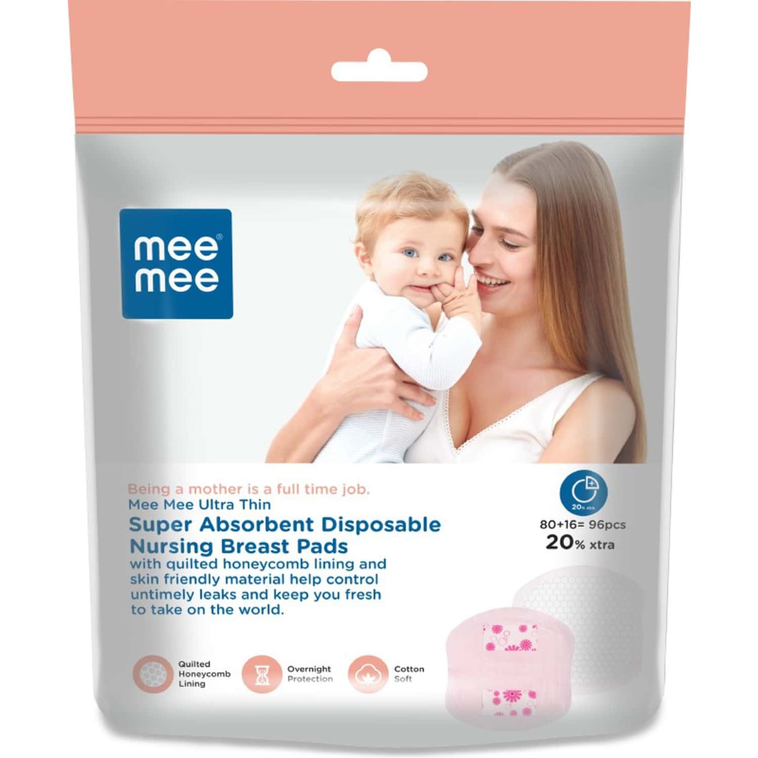 Mee Mee Ultra Thin Super Absorbent Disposable Nursing Breast Pads (96 Pads)|White