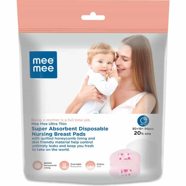 Mee Mee Ultra Thin Super Absorbent Disposable Nursing Breast Pads (96 Pads)|White