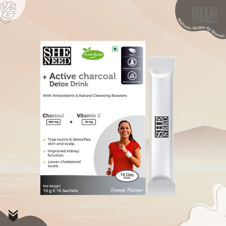 Sheneed +Active Charcoal Detox Drink-Vitc-Detoxifies Body From Toxin 30 Sachet