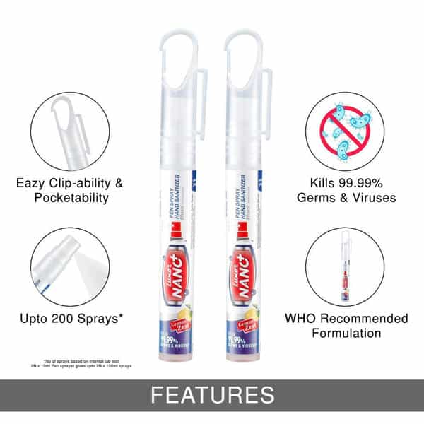 Luxor Nano Pen Sanitizer Spray Twin Pack Lemon Zest- 10Ml X2