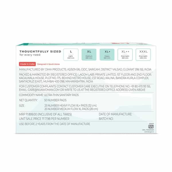 Nua Ultra Safe Sanitary Pads | Heavy Flow | 50 Pads