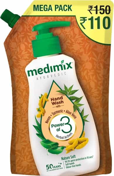 Medimix Ayurvedic Nature Soft Hand Wash With Neem Turmeric Aloe Vera Refill Pouch - 750Ml
