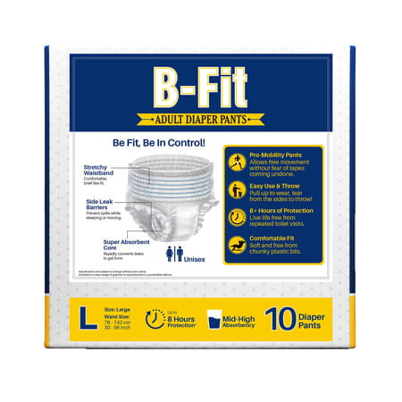 B-Fit Pant Style Large Size (76-142Cm) 10 Adult Diapers