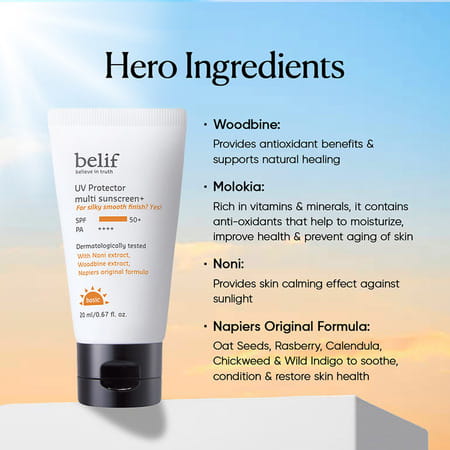 Belif Uv Protector Korean Vegan Tinted Mineral Face Sunscreen Spf 50+ Fortoneupwithmattefinish(20Ml)