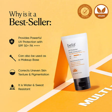 Belif Uv Protector Korean Vegan Tinted Mineral Face Sunscreen Spf 50+ Fortoneupwithmattefinish(20Ml)