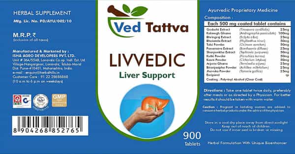 Ved Tattva Livvedic 900 Tablets | Natural Supplement For Liver Support (Pack Of 2)