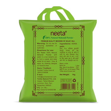 Neeta 100% Natural Mehendi Powder For Hair Colour 1Kg | Pure Rajasthani Henna Powder With Gi Tag