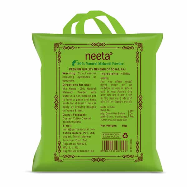 Neeta 100% Natural Mehendi Powder For Hair Colour 1Kg | Pure Rajasthani Henna Powder With Gi Tag