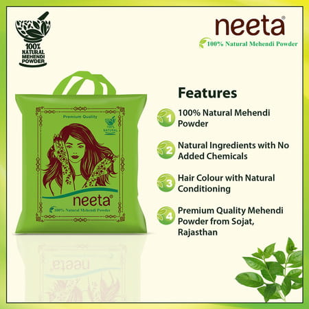 Neeta 100% Natural Mehendi Powder For Hair Colour 1Kg | Pure Rajasthani Henna Powder With Gi Tag