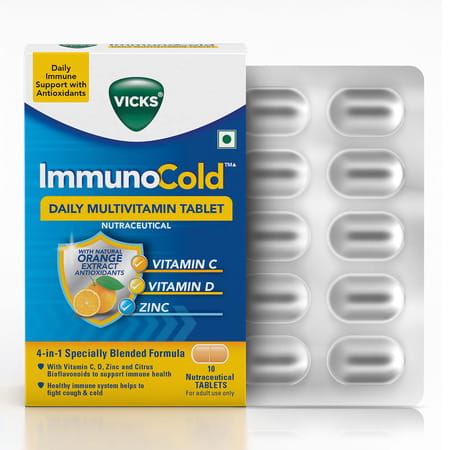 Vicks Immunocold 10s Pack | Daily Multivitamin | Immunity From Cough & Cold - Strip Of 10 Tablets