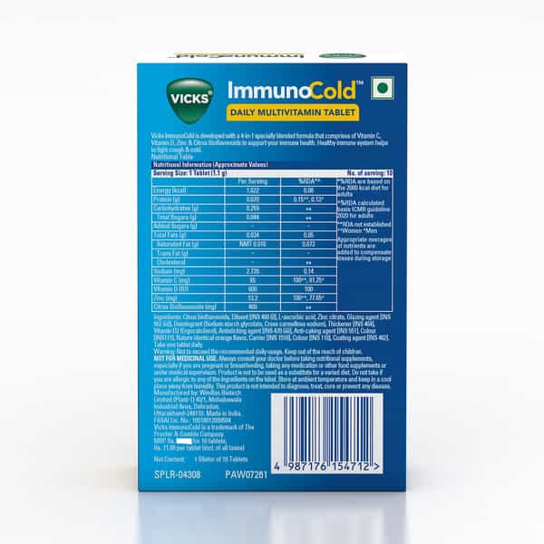 Vicks Immunocold 10S Pack | Daily Multivitamin | Immunity From Cough & Cold - Strip Of 10 Tablets