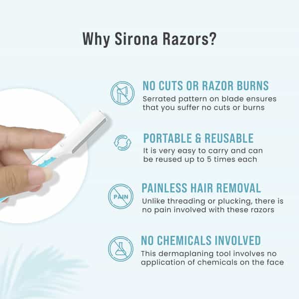 Sirona Reusable Eyebrow & Face Razor For Women - 2 Razors | Painless Facial Hair Removal