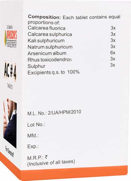 Dr Bakshi's Bakson Homoeopathy Ac#4 Tablet Pack Of 2 | 75 Tabs Each