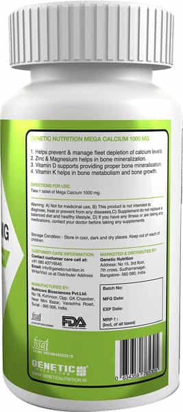 Genetic Nutrition - Mega Calcium 1000 Mg 60 Tablets