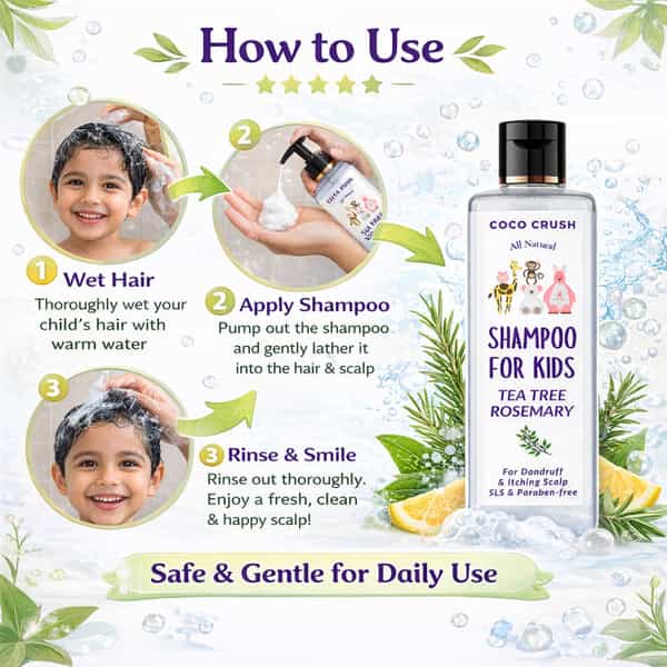 Coco Crush Natural Kids Dandruff Shampoo | Neem | Tea Tree & Vitamin E For Scalp Care - 200Ml
