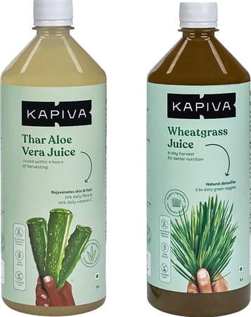 Kapiva Aloe Vera Juice (1l)+ Wheatgrass Juice(1l)|Better Digestion | General Wellness |Skin Care