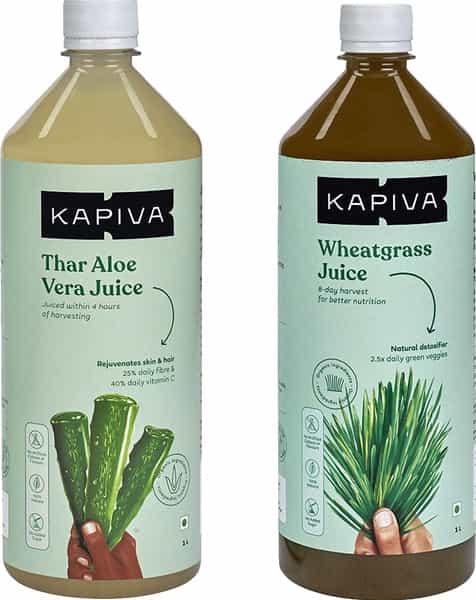 Kapiva Aloe Vera Juice (1L)+ Wheatgrass Juice(1L)|Better Digestion | General Wellness |Skin Care