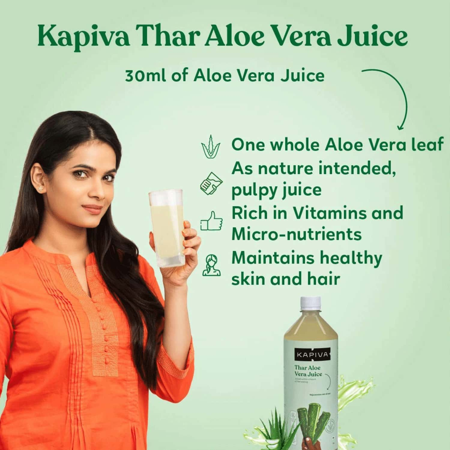 Kapiva Aloe Vera Juice (1l)+ Wheatgrass Juice(1l)|Better Digestion, General Wellness, And Skin Care