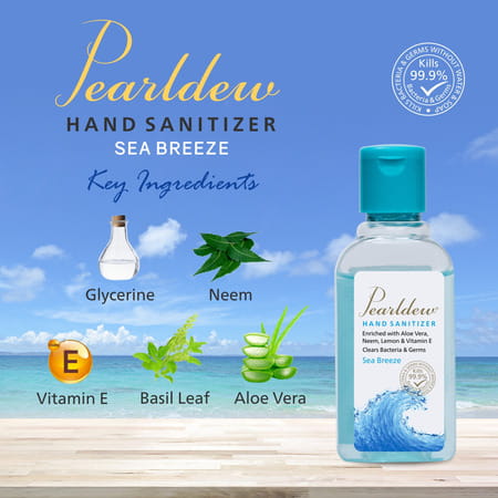 Pearldew Sanitizer (Sea Breeze) | Aloe & Neem | Paraben Free | 60ml (Pack Of 12)