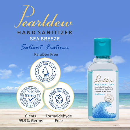 Pearldew Sanitizer (Sea Breeze) | Aloe & Neem | Paraben Free | 60ml (Pack Of 12)