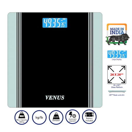 Venus (India) Electronic Digital Personal Bathroom Weight Machine | Upto 180kg | Eps-1199-New-Silver