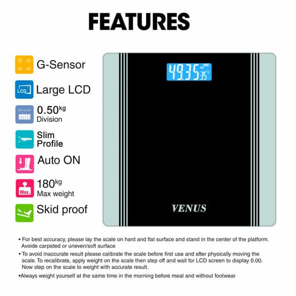 Venus (India) Electronic Digital Personal Bathroom Weight Machine | Upto 180Kg | Eps-1199-New-Silver