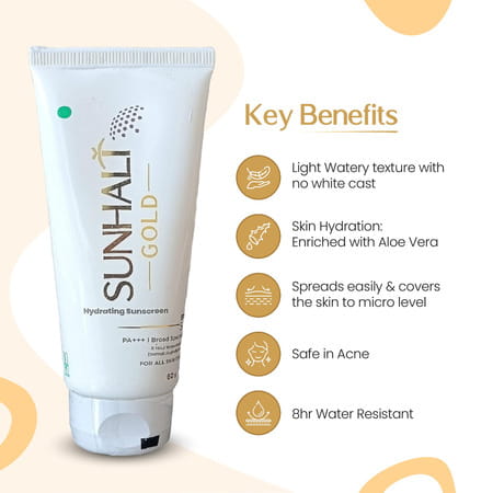 Sunhalt Gold Spf 50 Tube Of 60gm Hydrating Sunscreen