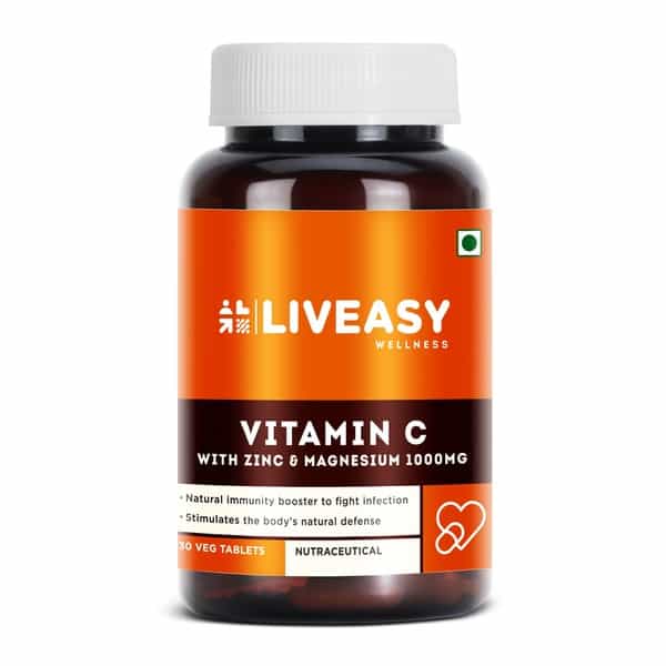 Liveasy Wellness Vitamin C (990Mg) With Zinc (10Mg) - Powerful Immunity Booster - 30 Veg Tablets