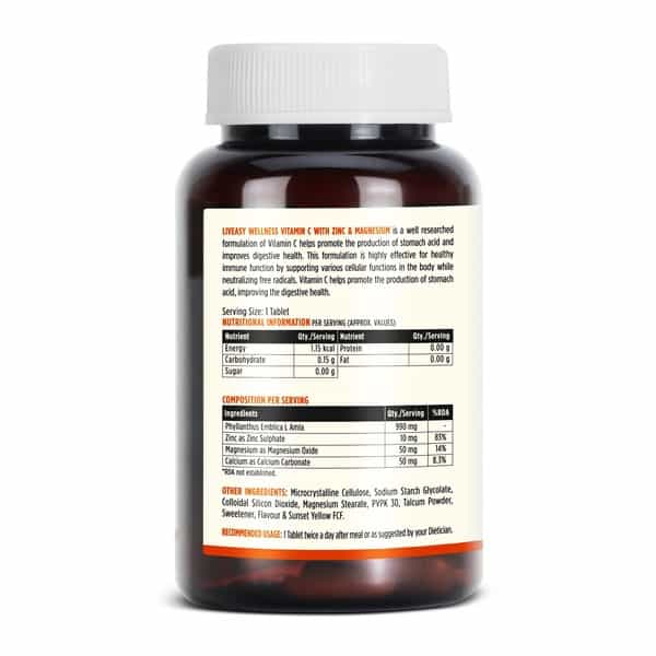 Liveasy Wellness Vitamin C (990Mg) With Zinc (10Mg) - Powerful Immunity Booster - 30 Veg Tablets