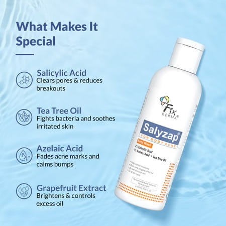Fixderma Salyzap Body Wash 2% Salicylic Acid For Acne Clean Pores Suitable For Acne Prone Skin 100ml