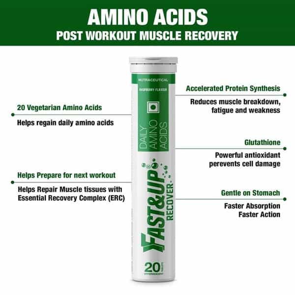 Fast&Up Recover Post Workout Nutritional Supplement With 20 Amino Acids Profil-Raspberry(Pack Of 3)