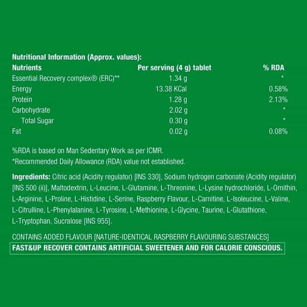 Fast&Up Recover Post Workout Nutritional Supplement With 20 Amino Acids Profil-Raspberry(Pack Of 3)