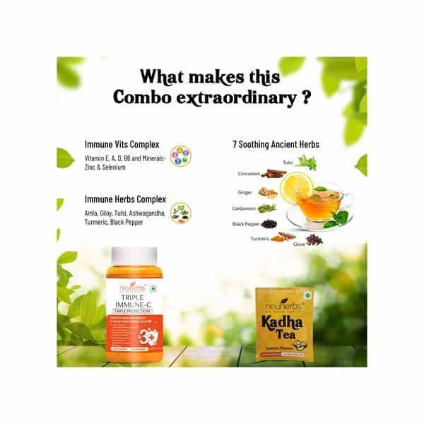 Neuherbs Antioxidant Immunity Booster Combo Of Triple Immune Vitamin C - 60 Tab Kadha 25 Tea Bags
