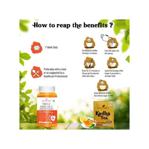 Neuherbs Antioxidant Immunity Booster Combo Of Triple Immune Vitamin C - 60 Tab Kadha 25 Tea Bags