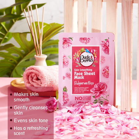 Buds & Berries Skin Smoothing Ultra-Hydrating Face Sheet Mask With Refreshing Bulgarian Rose (25 G)