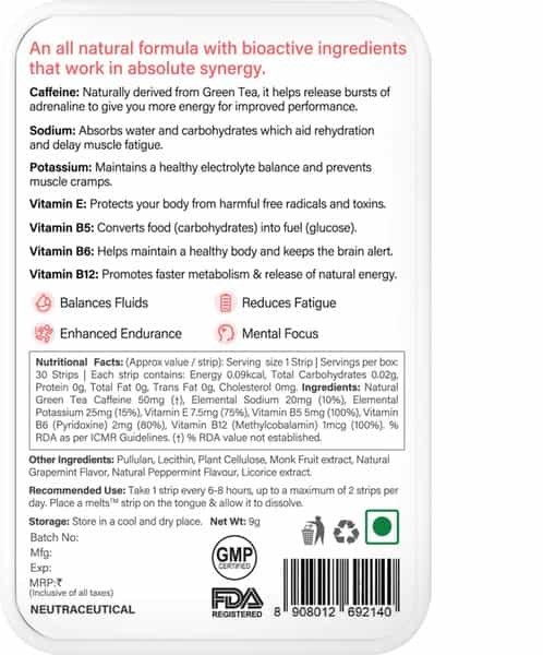 Wellbeing Nutrition Melts Instant Energy With Green Tea Caffiene And Electrolytes 30 Strips