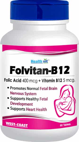 Healthvit Folvitan-B12 Folic Acid 400 Mcg + Vitamin B12 5 Mcg 60 Tablets