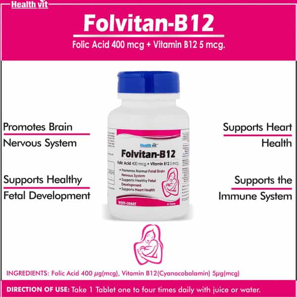 Healthvit Folvitan-B12 Folic Acid 400 Mcg + Vitamin B12 5 Mcg 60 Tablets