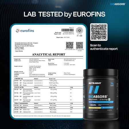 Nutrabay Bioabsorb Whey Protein Powder | Prodifi Blend | 26g Per Scoop | Kesar Badam Pista - 500g