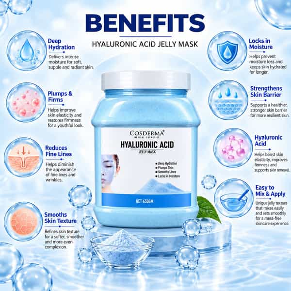 Cosderma Hyaluronic Acid Jelly Mask 650Gm | Deep Hydration For Smooth | Plump & Radiant Skin