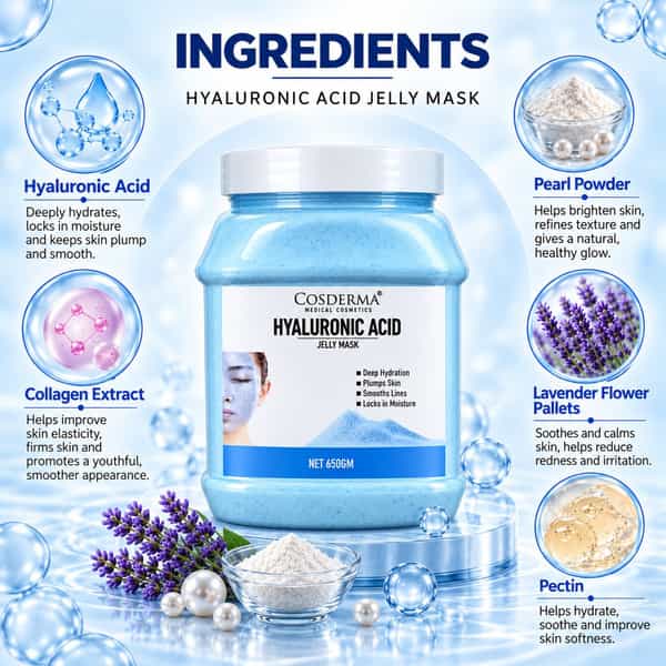 Cosderma Hyaluronic Acid Jelly Mask 650Gm | Deep Hydration For Smooth | Plump & Radiant Skin