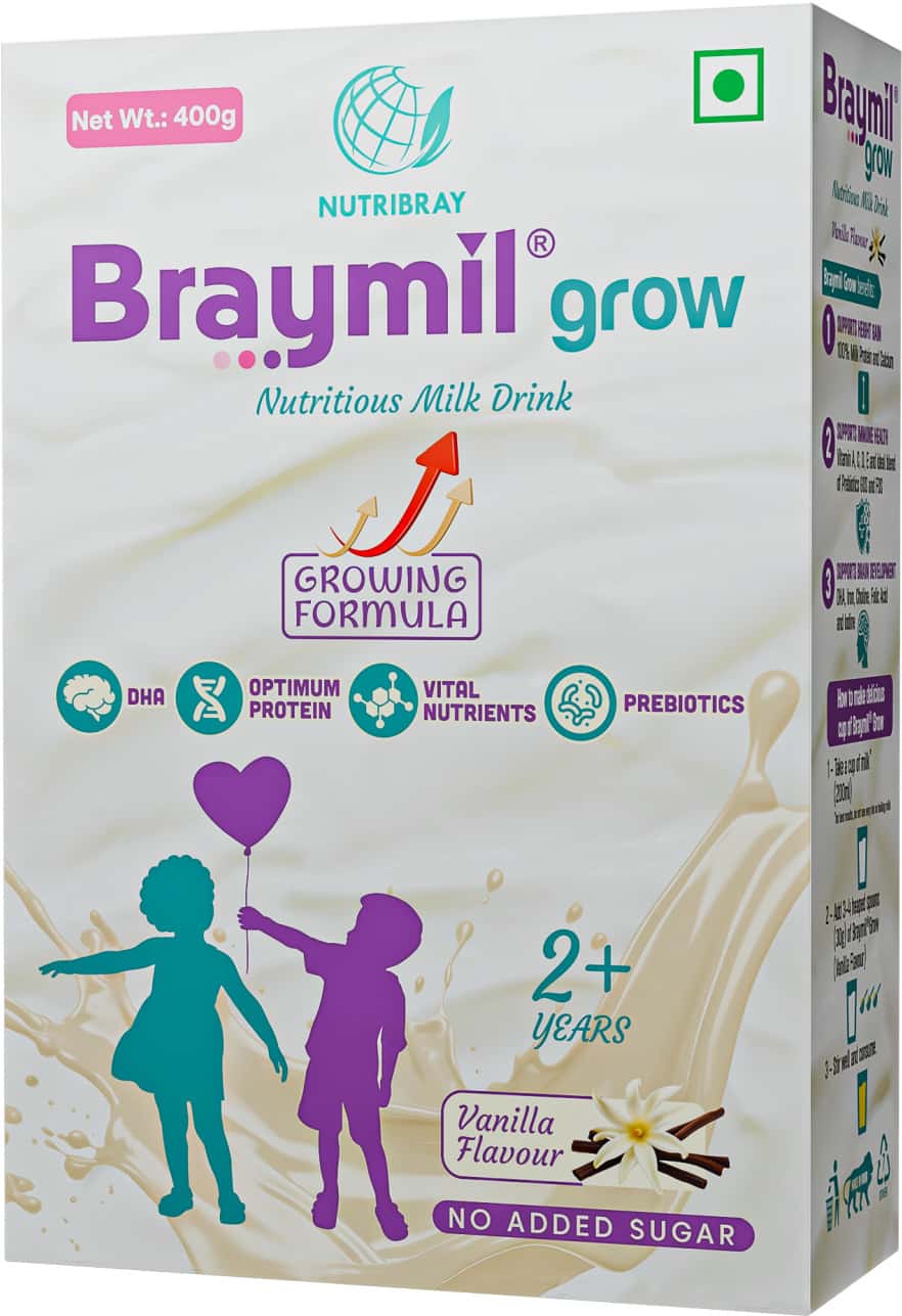 Braymil Grow Nutritional Milk Drink Powder Vanilla 2 To 6 Years | 400 Gm | Bag In Box