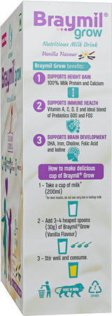 Braymil Grow Nutritional Milk Drink Powder Vanilla 2 To 6 Years | 400 Gm | Bag In Box