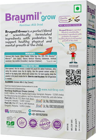 Braymil Grow Nutritional Milk Drink Powder Vanilla 2 To 6 Years | 400 Gm | Bag In Box