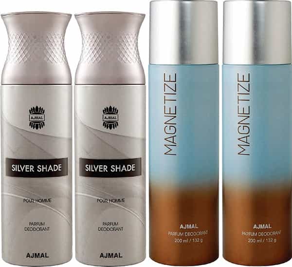 Ajmal 2 Silver Shade For Men And 2 Magnetize For Men & Women Deodorants Each 200Ml Combo Pack Of 4