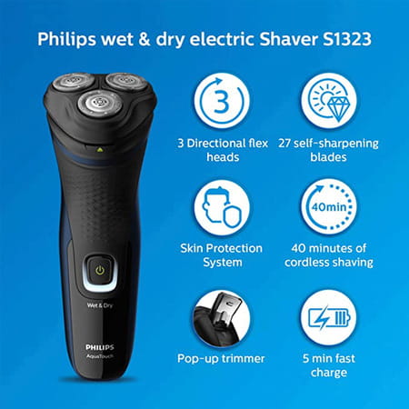 Philips Cordelss Electric Shaver S1323/45-Up To 40 Min Of Shaving (Silver)